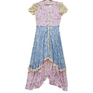 EVIE Puff Sleeve Floral Maxi Dress Blue Pink sz S